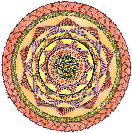 Mandala Farbstifte gelb rot orange  Zentangle Anja Boos