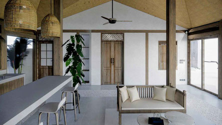 Bright two-bedroom villa, semi-open bathrooms and lush tropical setting