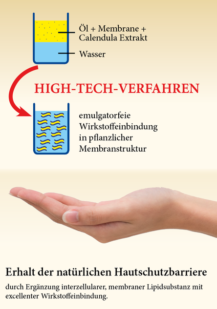 Schematische Darstellung der Wirkungsweise von emulgatorfreier Wirkstoffeinbindung