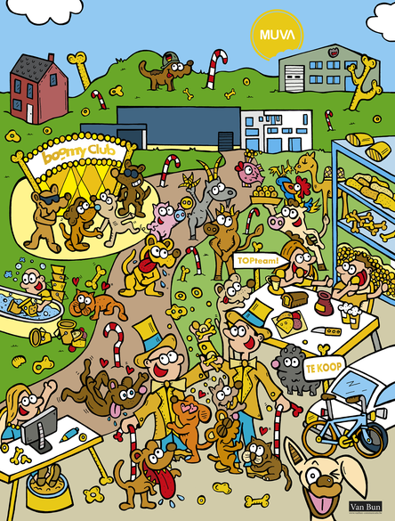 Dirk Van Bun Illustraties & Vormgeving - Muva - Dierensnoepjes - Canvas 70cm x 1m