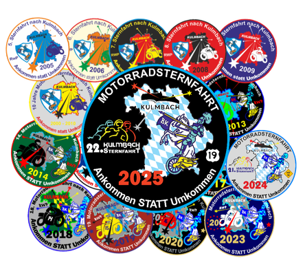 Blue Knights® Germany XIV Mittelfranken, Motorradsternfahrt Kulmbach Patch, Sternfahrt Kulmbach 2025, Sternfahrtpatch 2024, Kulmbach, Ankommen statt umkommen, LayOut/ Creator Patch: Alfons Ulrich "Alf", WebSite Webmaster: Peter Dorsch "Grisu", Patch 2025