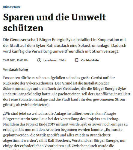 Weserkurier vom 15.1.2021