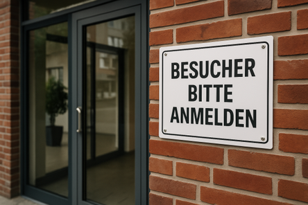 Besucher bitte anmelden Schild