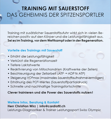 Training mit Sauerstoff, das Geheimnis der Spitzensportler, Sauerstoff Experte Christian Wirz gibt dir gerne Auskunft über die Anwendungsmöglichkeiten
