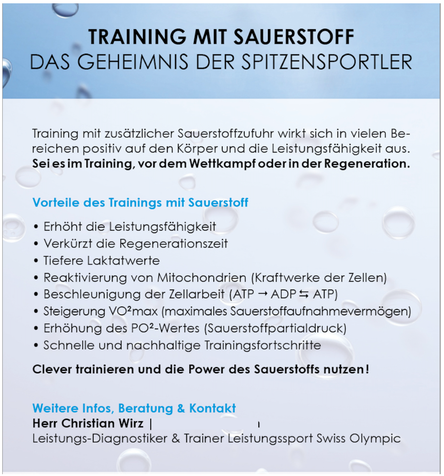 Training mit Sauerstoff, das Geheimnis der Spitzensportler, Sauerstoff Experte Christian Wirz gibt dir gerne Auskunft über die Anwendungsmöglichkeiten