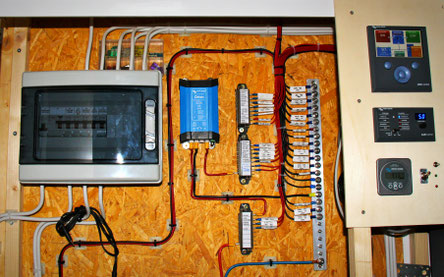 Übersichtliches Tableau mit Sicherungen, Wandler, Bedienpanel usw.
