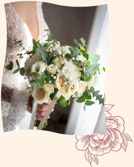 bouquet de mariée champêtre avec fleurs blanches et feuillage d'eucalyptus réalisée par Lueur de bonheur