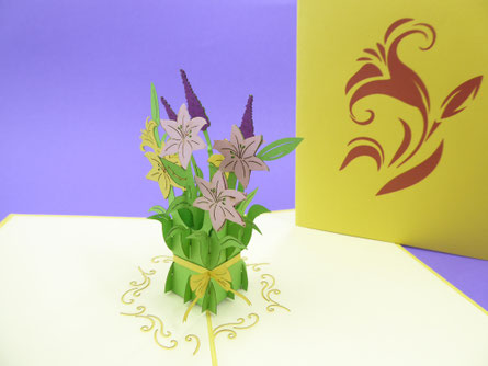 carte pop-up bouquet de lys et buddleias carte d'anniversaire florale