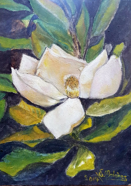 Tierna magnolia. Oleo sobre tela, 35 x 25 cm. 2017.