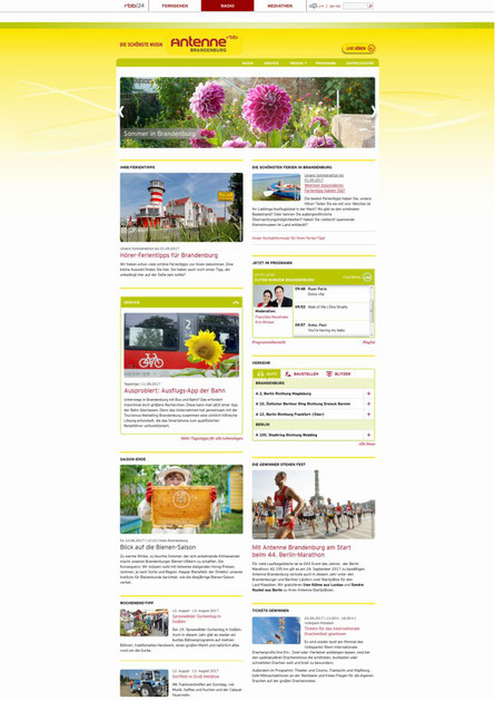 Startseite der Antenne Brandenburg-Website