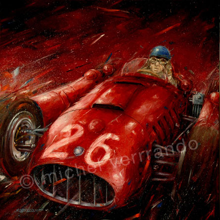 art automobile alberto ascaril automotive art f1 painting  lancia-ferrari  grand prix monaco art automobile