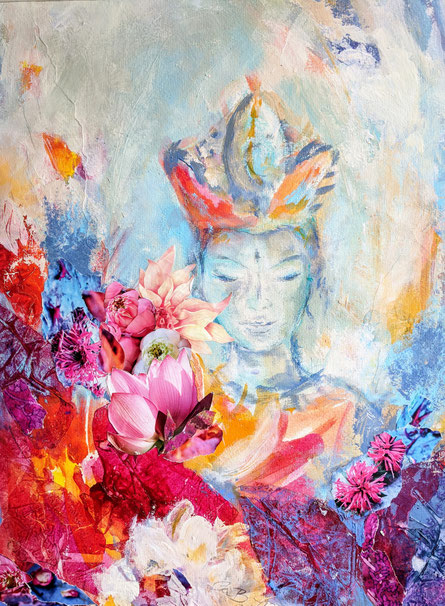 Bhagmati II, Collage auf Papier, 50 x 40 cm, 2024