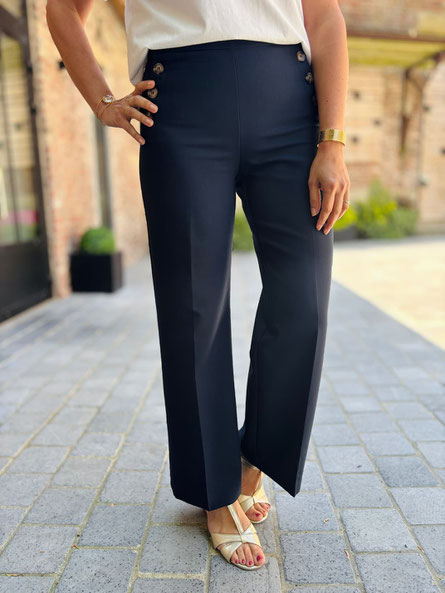 VETEMENT FEMME PANTALON À PONTS BLEU MARINE YCOO