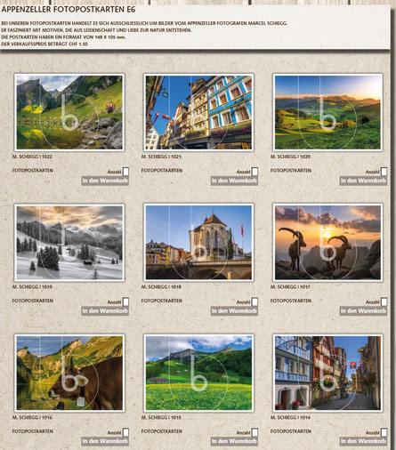 Postkarten, Patrik Baumann, Marcel Schiegg, Appenzell, Alpstein, Landschaft, Appenzellerland, Karten, Kunstkarten, Weihnachtskarten