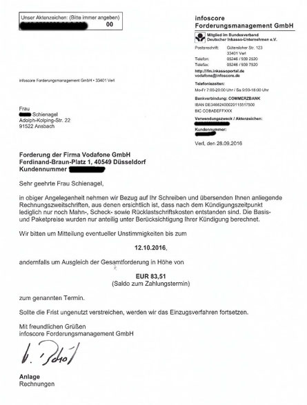 infoscore ist unseriös, sonst würde die Abwicklung anders laufen