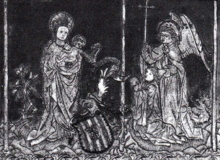 Aken Sint-Nicolaaskapel, detail epitaaf Arnold de Mérode (ca. 1487). Onbekende maker. Publiek domein, via Wikimedia Commons.