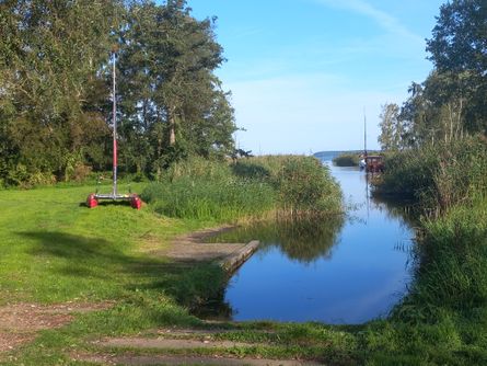 Der Kanal, welcher den Campingplatz mit dem Achterwasser verbindet