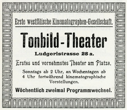 Münster erstes Kino, das spätere ,Capitol' - Werbeanzeige 1914