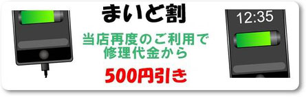 まいど割。iphoneアイフォンなら広島市中区紙屋町本通り近くのミスターアイフィクス広島で修理。ミスターアイフィクスは口コミで人気のスマフォ(スマホ)をなおす修理店です。