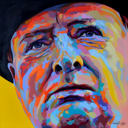 Modernes expressives Gemälde des Winston Churchill, gemalt in Acryl auf Leinwand.