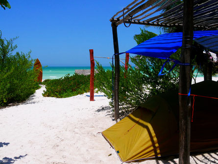 Camping on the beach in El Cuyo