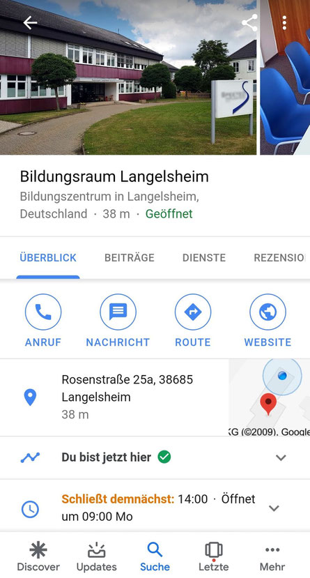 Das Foto zeigt die Ansicht des Bildungsraums Langelsheim im Profil auf Google My Business