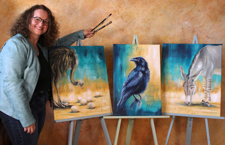 Gesehen. Gehört. Bewahrt - Hiob - Vogel Strauß, Rabe, Wildesel - Ölgemälde - Kunst - Küsntlerin