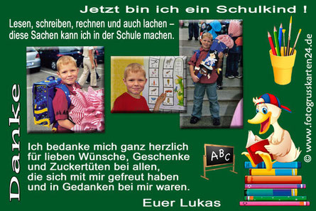 Dankeskarten Einschulung mit Foto