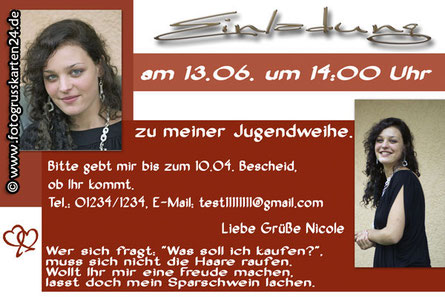 Einladungen Jugendweihe Mit Ihren Fotos Wunschtext Gestaltet