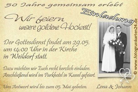Einladungen Goldhochzeit Mit Ihren Fotos Wunschtext Gestaltet