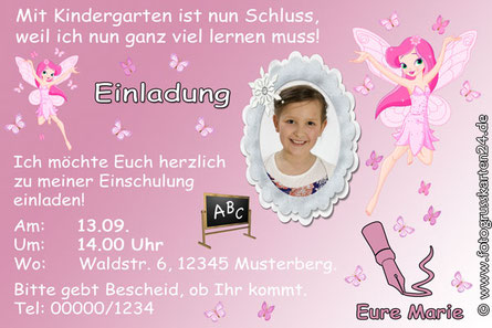einladungskarten zur einschulung mit fee und elfen einladungen schuleinf%C3%BChrung