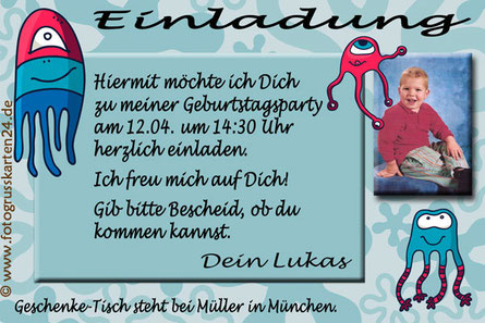 Einladungen Kinder Monster Mit Ihren Fotos Wunschtext Gestaltet