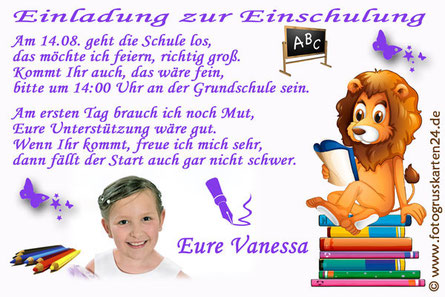 Einladung Einschulung Tiere Mit Ihren Fotos Wunschtext Gestaltet