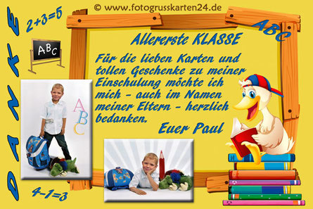 Dankeskarten Einschulung Tiere Mit Ihren Fotos Wunschtext Gestaltet