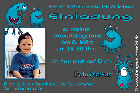 Einladungen Kinder Monster Mit Ihren Fotos Wunschtext Gestaltet