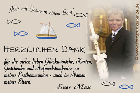Dankeskarten Kommunion Mit Ihren Fotos Wunschtext Gestaltet