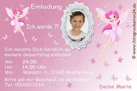 Einladungen Kinder Fee Elfen Mit Ihren Fotos Wunschtext Gestaltet