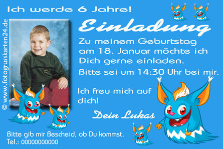 Einladungen Kinder Monster Mit Ihren Fotos Wunschtext Gestaltet