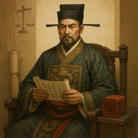 représentation d’un mandarin impérial avec un rouleau de loi