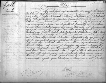 Death certificate of Émile Gsell dated October 16, 1879