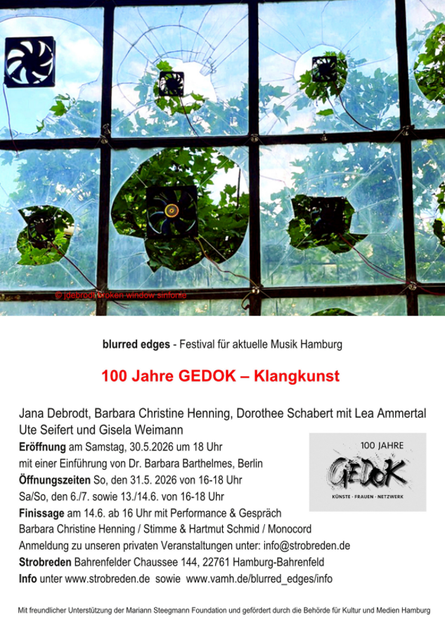 Einladung zum Festival blurred edges, 100 Jahre GEDOK – Klangkunst, Strobreden Hamburg