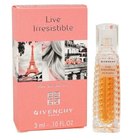 2015 - LIVE IRRESISTIBLE - EAU DE PARFUM 3 ML : FLACON DIAMANTE - ETIQUETTE BLANCHE SUR MINIATURE