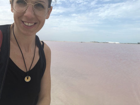 Irene is very happy at the Pink Lake