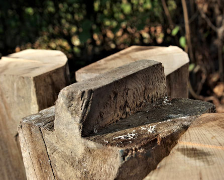 „Fachwerkbalken aus alter Eiche, Frontansicht“