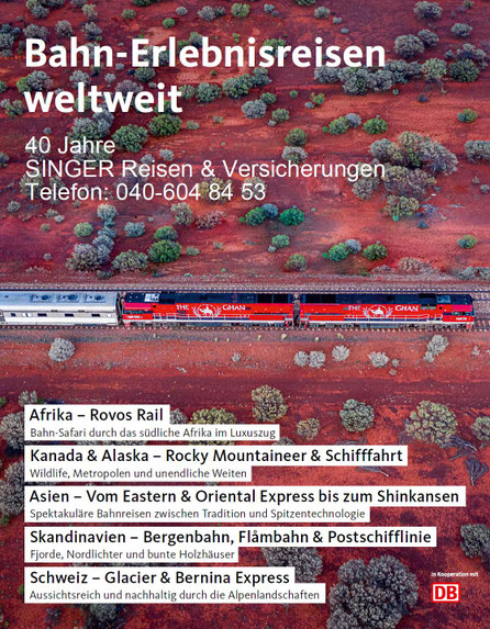 Bahn-Erlebnisreisen weltweit 2025/26  Highlights: Neben Klassikern wie Reisen im Rovos Rail in Afrika, im Rocky Mountaineer in Kanada und dem Venice Simplon-Orient-Express in Europa bieten wir Fernreisen nach Südkorea, Sri Lanka oder Mexiko an – ein Erleb