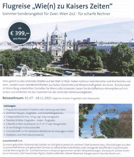 Wien preiswerte Städtereisen mit Singer Reisen und Versicherungen...