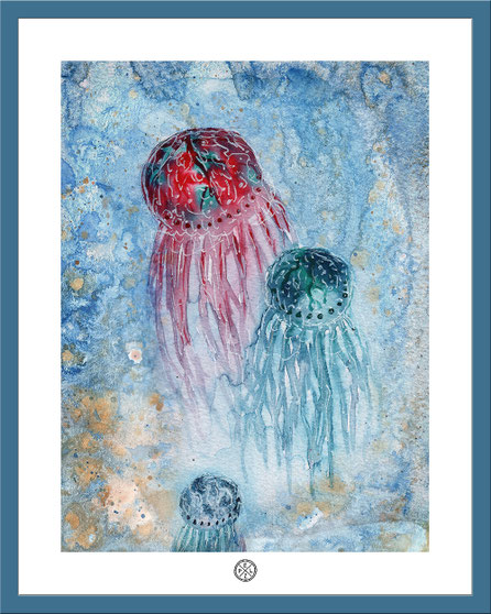 Exponattitel: Quallentanz - Exponatgröße: 40 x 50, mit Rahmen - Art: Aquarellmalerei - Signatur: datiert, signiert - Copyright by Emil Pelz 2018