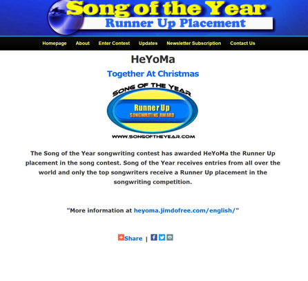 internationaler Music Award für HeYoMa vom Song Of The Year Contest