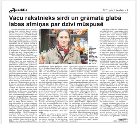 Artikel der Limbažier Zeitung Auseklis über die Baltikumlesereise von Matthias Boosch.