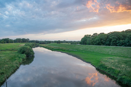 View across Lippe river and its dykes.